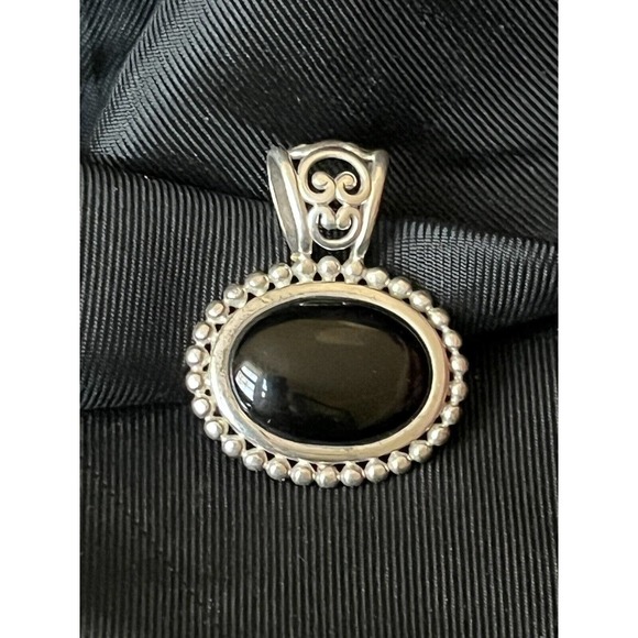 Vintage Sterling Silver & Onyx Oval Pendant By NV Nevada Silver Ornate .96"x1.17 - Picture 1 of 10